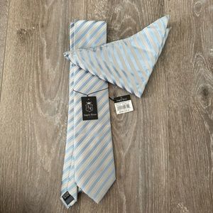 Angelo Rossi Tie and Pocket Square Blue and Grey